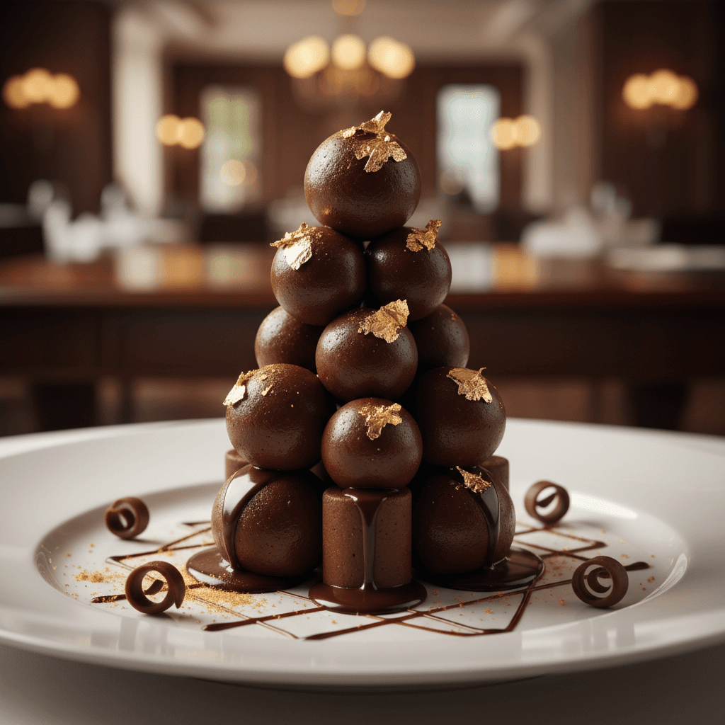 Premium chocolate dessert with gold leaf decoration and sophisticated plating