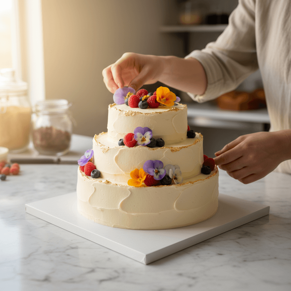 Fruit and floral designs wedding cake