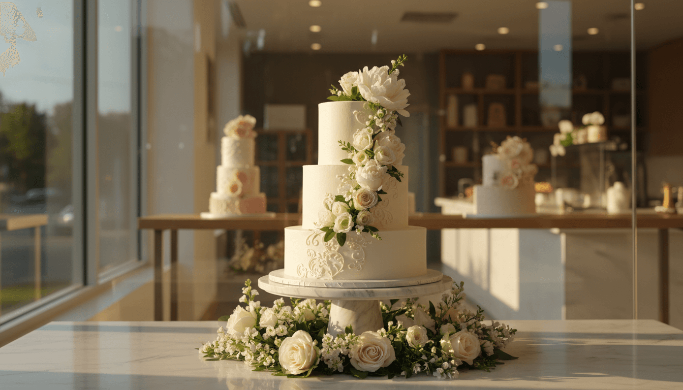Pastel tiered corporate cake with minimalist styling