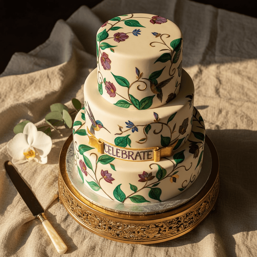 Custom corporate cake with text in professional setting